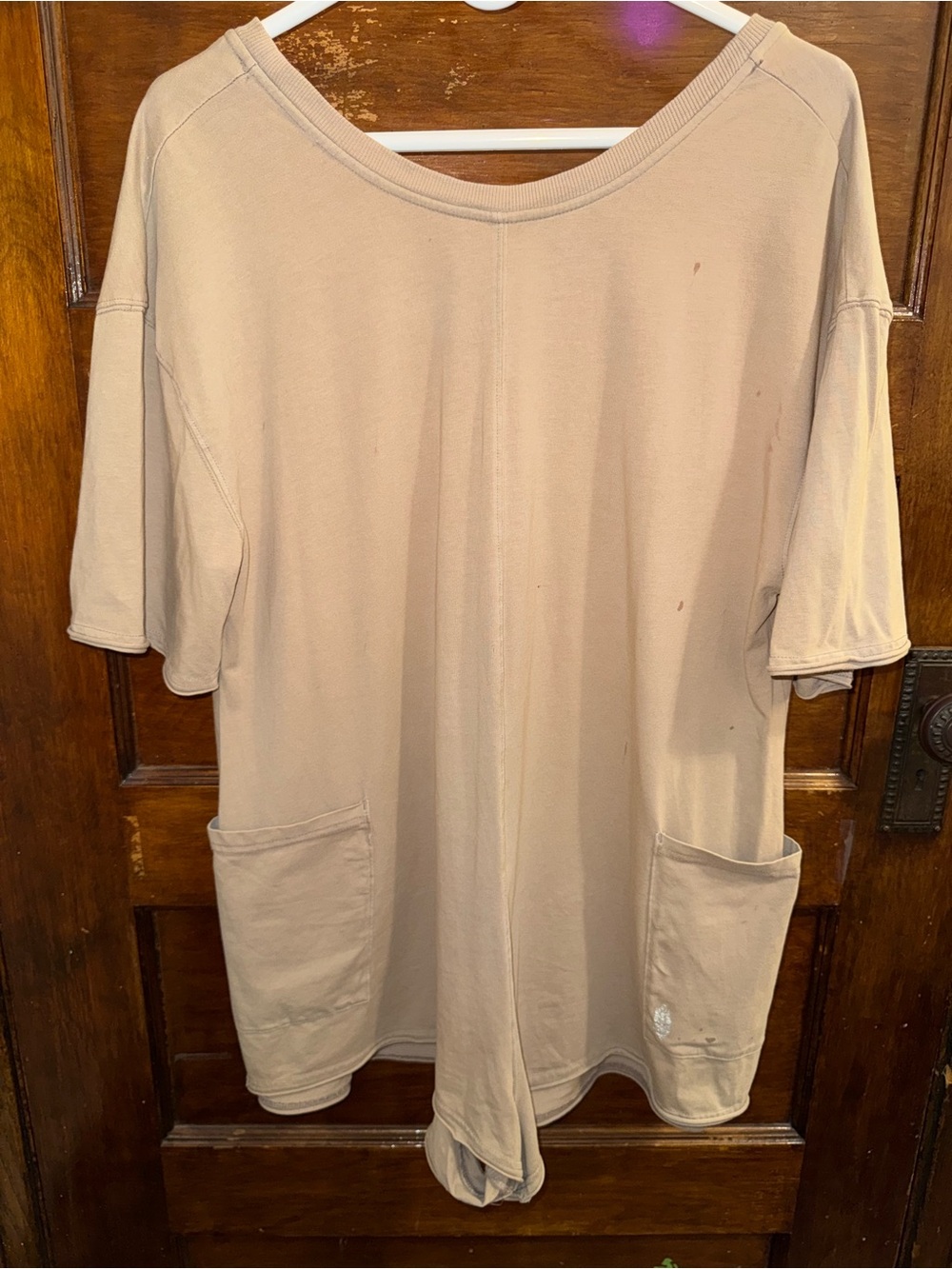 FP Movement by Free People Oversized Short-Sleeve Pocket Tunic in Beige